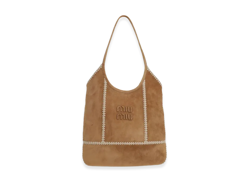 MIU MIU Women's Ivy Camoscio Crochet Shopping Bag "Camel"