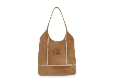 MIU MIU Women's Ivy Camoscio Crochet Shopping Bag "Camel"