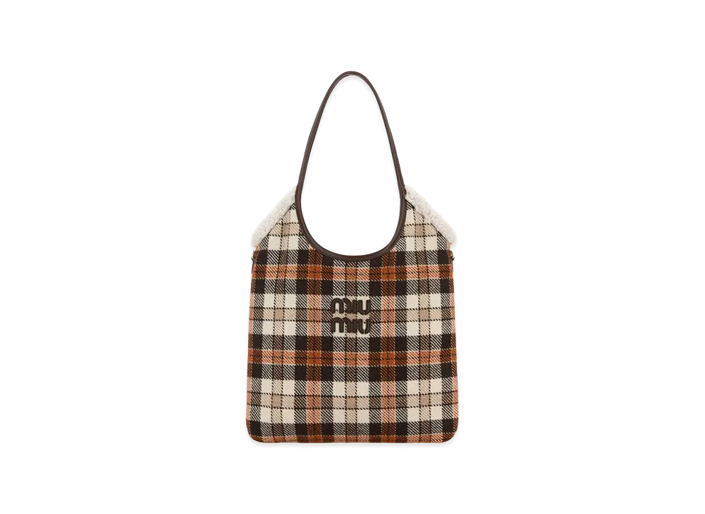 MIU MIU Women's Embroidered Fabric Shopping Bag "Checked"