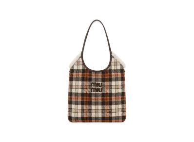 MIU MIU Women's Embroidered Fabric Shopping Bag "Checked"