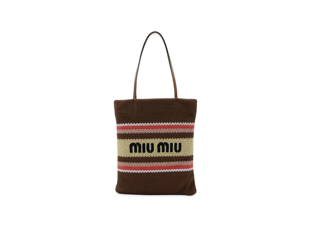 MIU MIU Women's Embroidered Crochet Shopping Bag "Stripped"