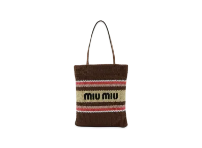 MIU MIU Women's Embroidered Crochet Shopping Bag "Stripped"
