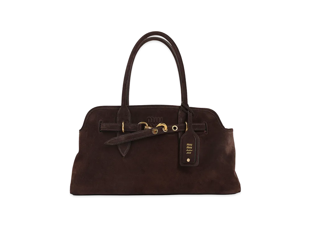 MIU MIU Women's Suede Aventure Shoulder Bag "Brown"