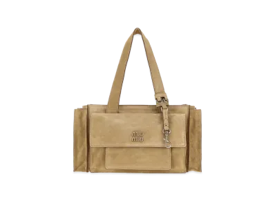 MIU MIU Women's Suede Utilitaire Shopping Bag "Beige"