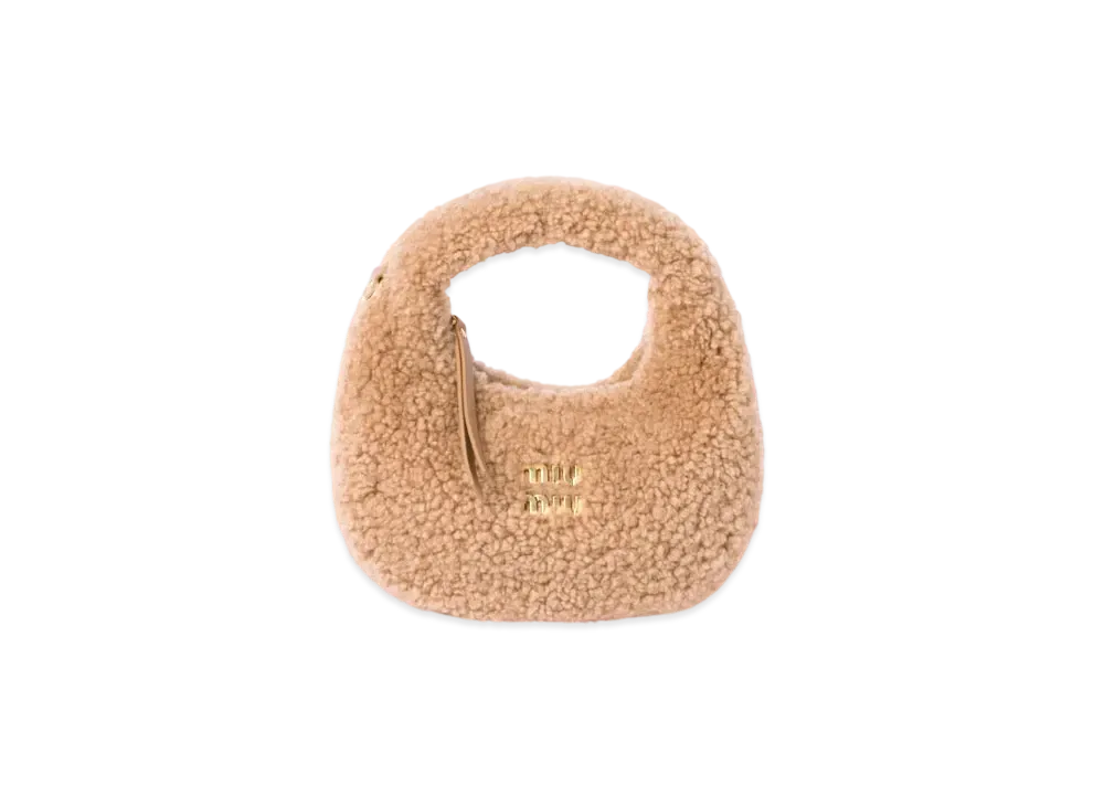 MIUMIU Wander Shearling Hobo Bag With Leather Details "Camel"