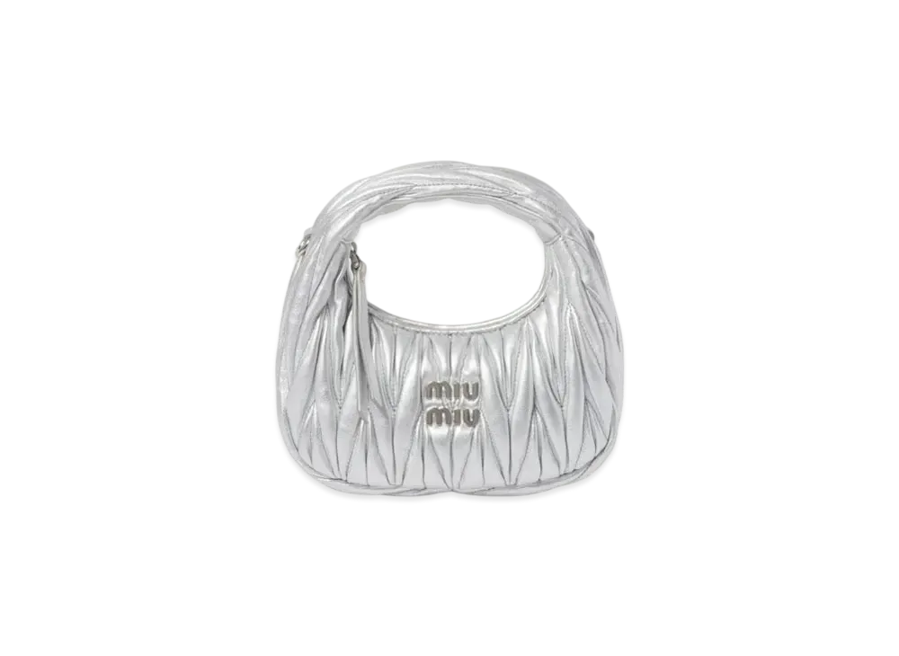 MIUMIU Wander Matelasse Nappa Leather Hobo Mini-Bag "Silver"