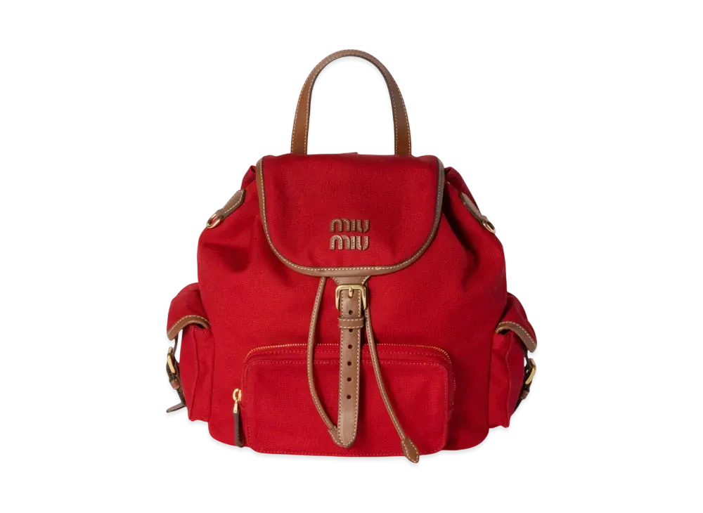 MIUMIU Canvas and Leather Backpack "Red/Brown"