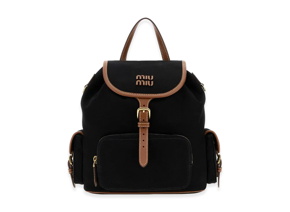 MIU MIU Women's Canvas And Leather Large Backpack "Black"