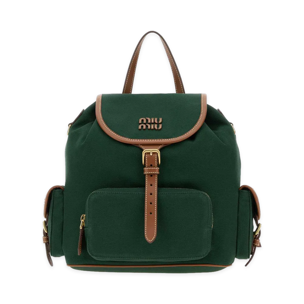 MIU MIU Women's Canvas Backpack "Biliardobrandy/Dark Green"
