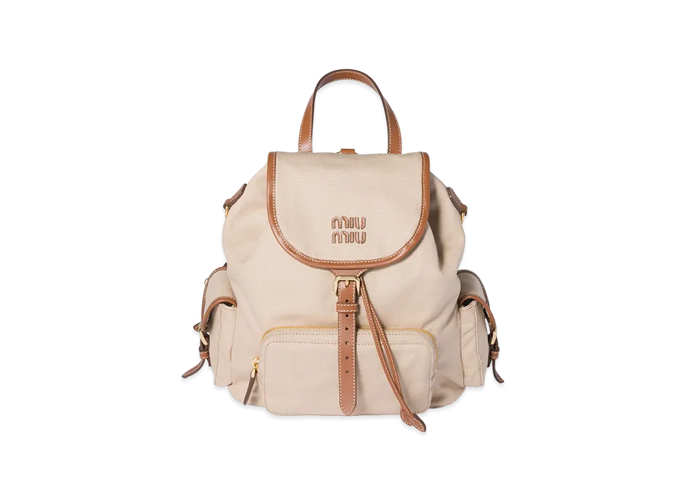 MIU MIU Canvas x Leather Backpack "Cord Beige/Brandy"