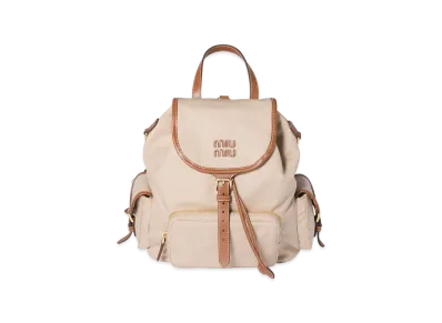 MIU MIU Canvas x Leather Backpack "Cord Beige/Brandy"