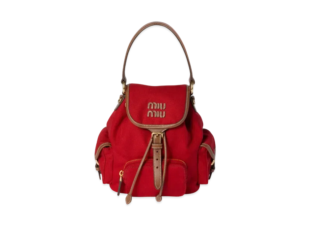 MIUMIU Canvas and Leather Backpack "Red/Brown"