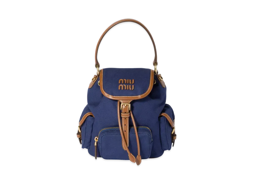 MIUMIU Canvas and Leather Backpack "Blue/Brown"