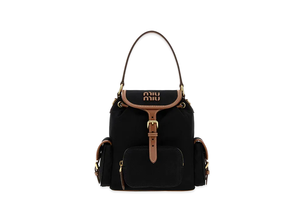 MIU MIU Women's Canvas And Leather Medium Backpack "Nero+Brandy"