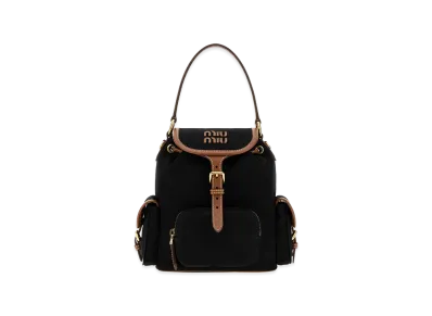 MIU MIU Women's Canvas And Leather Medium Backpack "Nero+Brandy"