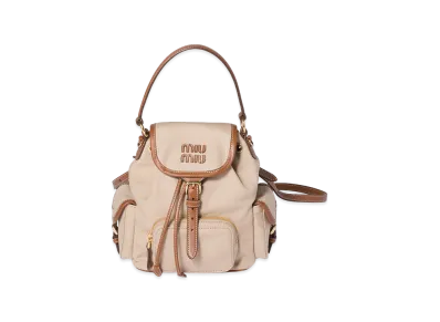 MIU MIU Canvas x Leather Backpack "Cord Beige/Brandy"