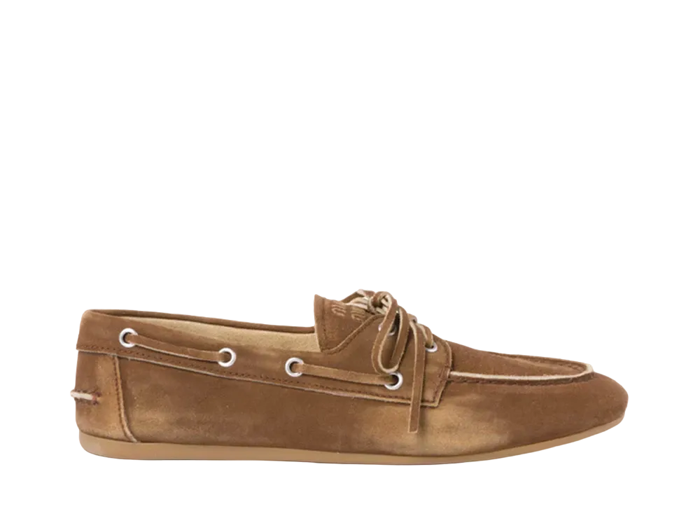 MIUMIU WMNS Faded Unlined Suede Loafers "Brown"