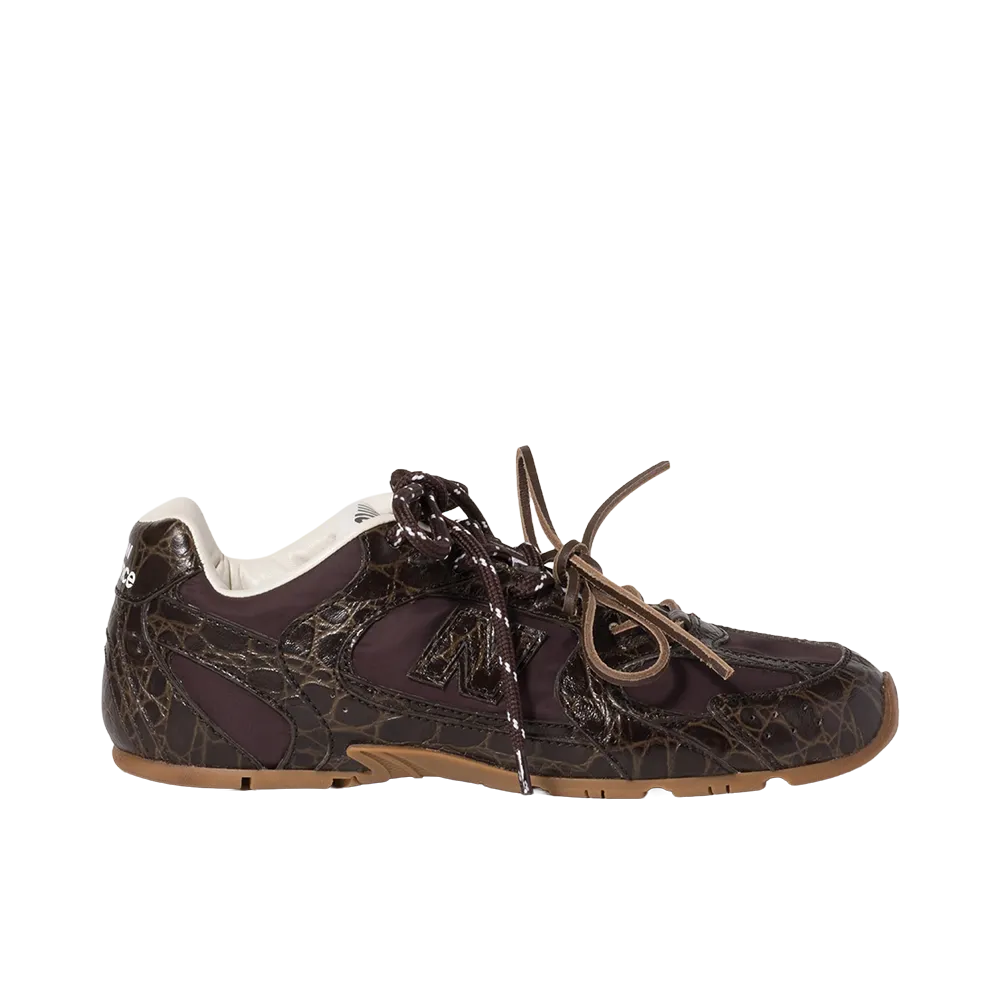 MIU MIU × New Balance Women's 530 SL Croc-Embossed Leather and Technical Fabric Sneakers "Dark Brown"