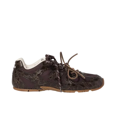 MIU MIU × New Balance Women's 530 SL Croc-Embossed Leather and Technical Fabric Sneakers "Dark Brown"