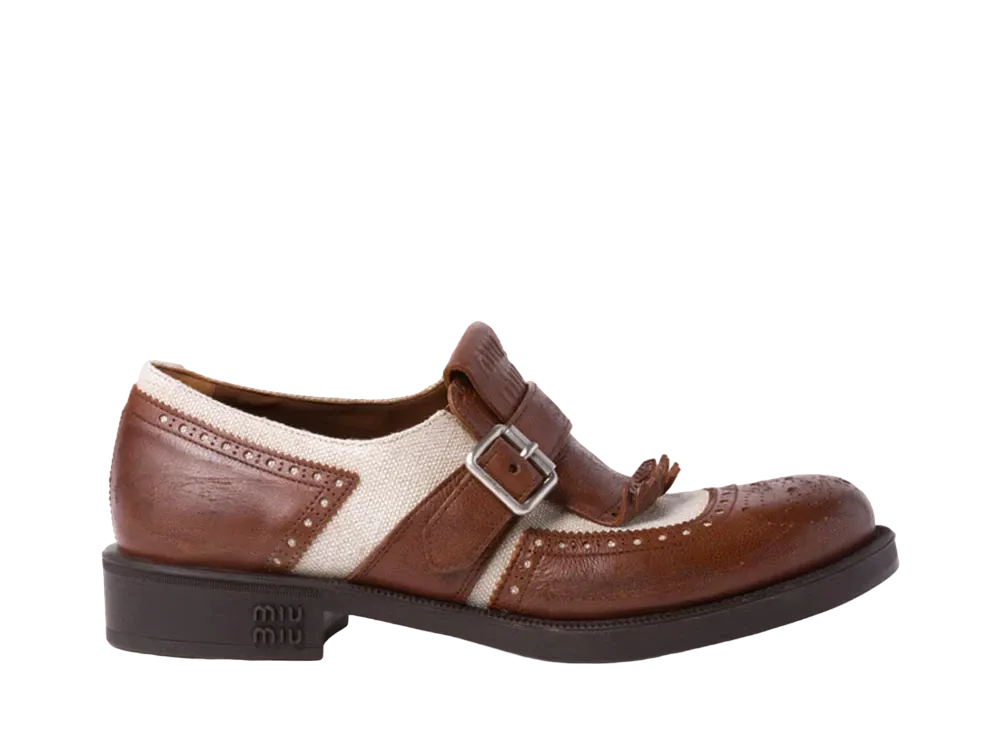 MIUMIU x Church's WMNS Shanghai Leather and Linen shoes "Dark Brown/Ivory"