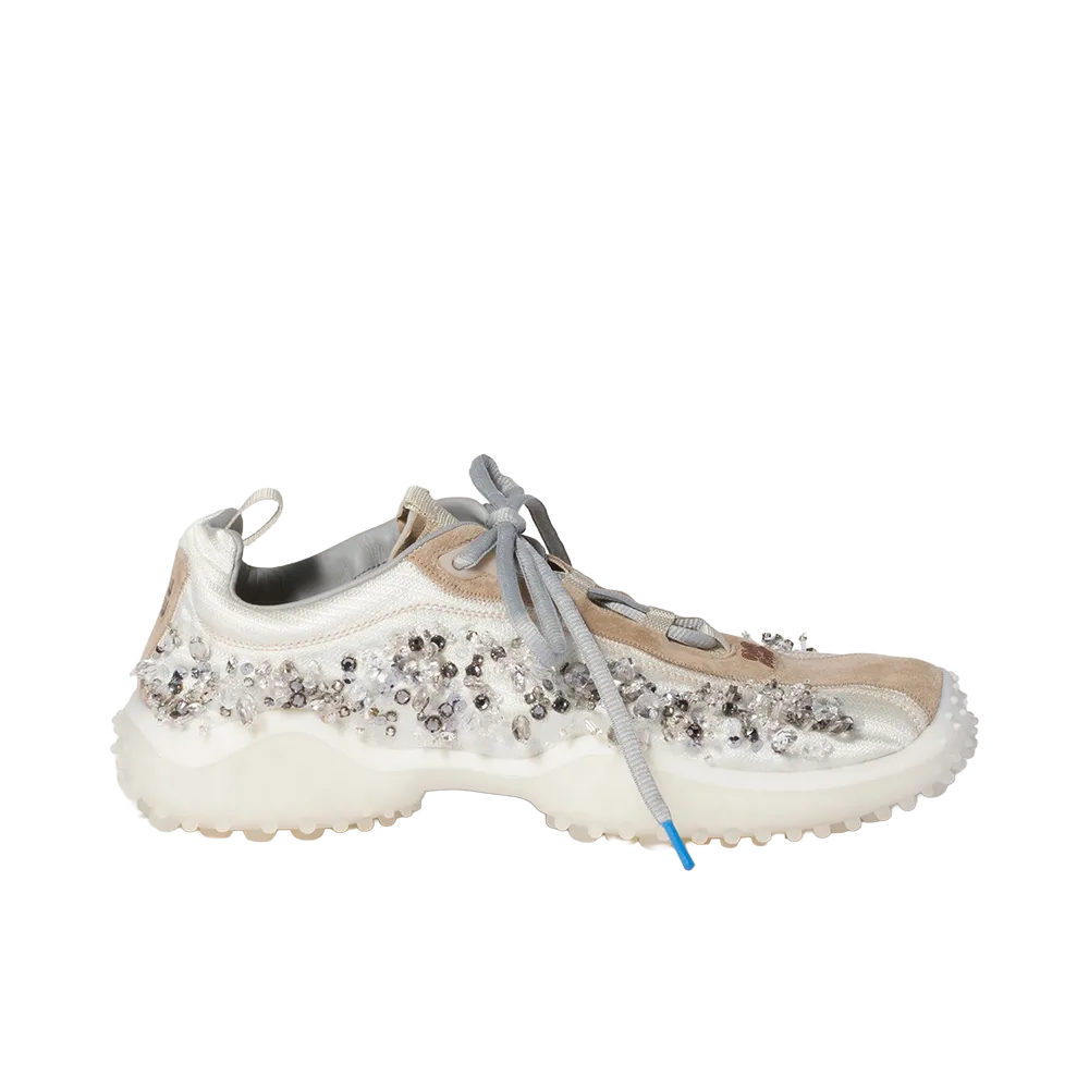 MIU MIU Women's Bubble Embroidered Technical Fabric and Suede Sneakers "Ivory"