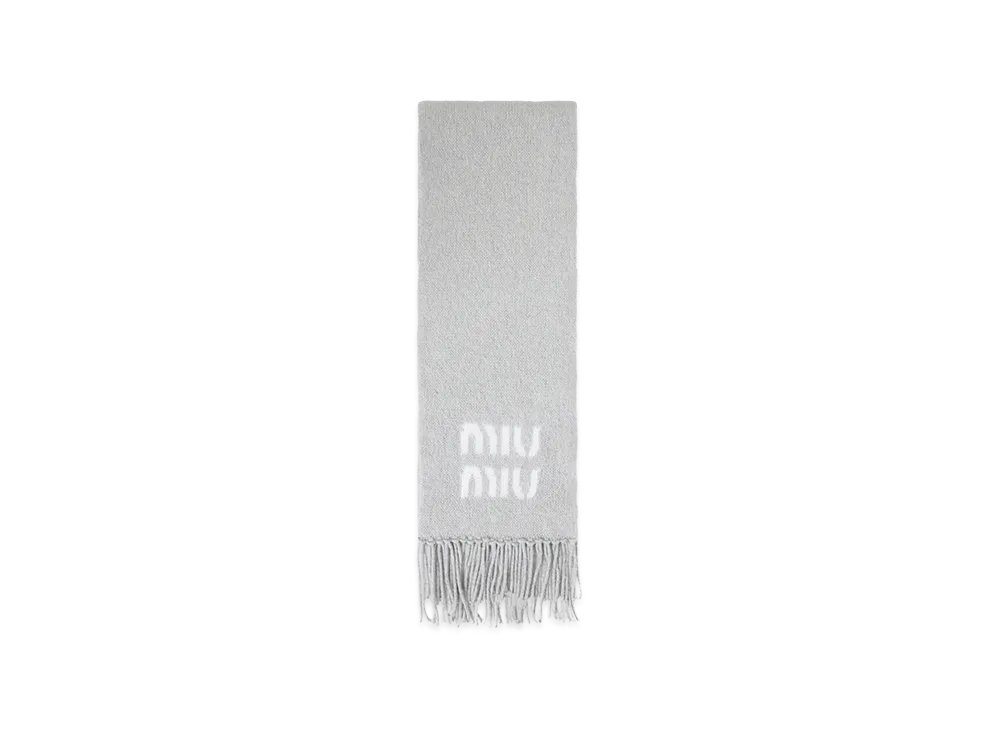 MIU MIU Women's Merino Wool Scarf With Logo "Gray"