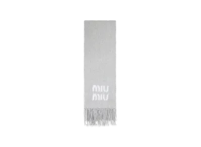 MIU MIU Women's Merino Wool Scarf With Logo "Gray"