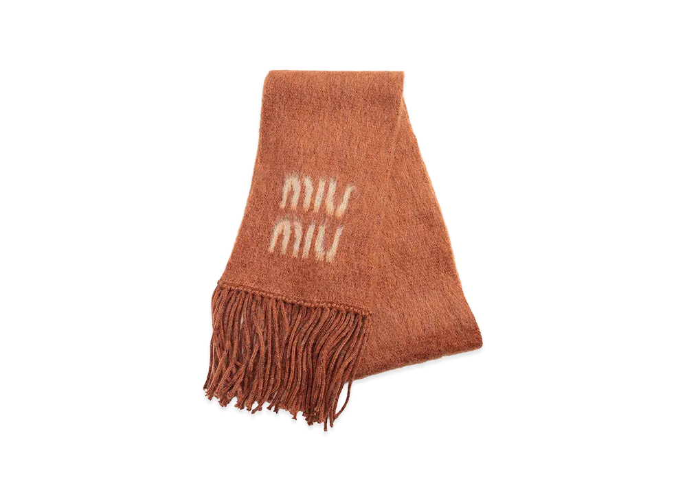 MIU MIU Women's Stole Mohair Logo Scarf "Orange"