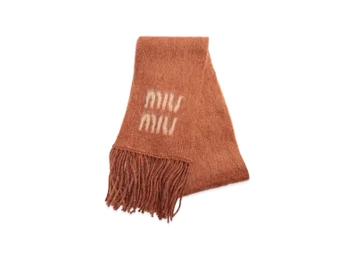 MIU MIU Women's Stole Mohair Logo Scarf "Orange"