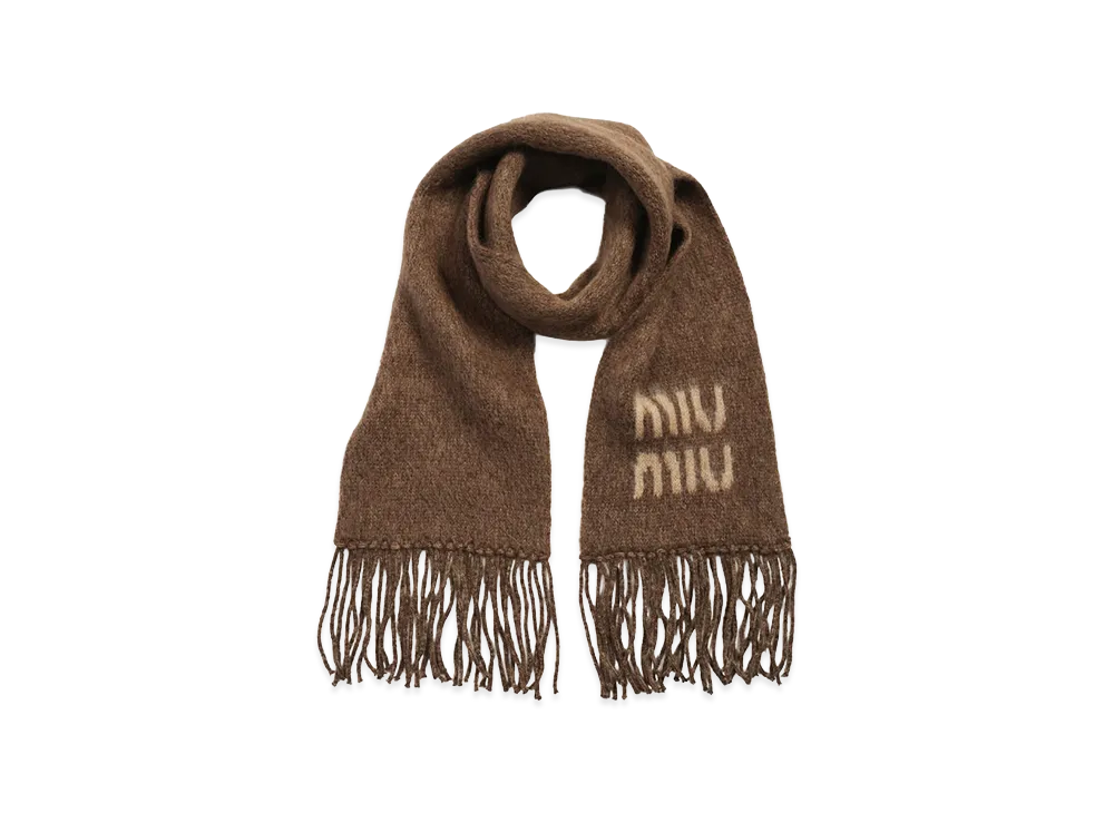 MIU MIU Women's Mohair Logo Scarf "Brown"