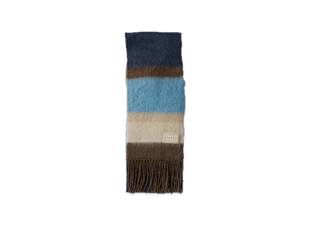MIU MIU Wool Scarf with Fringe "Cognac/Navy"