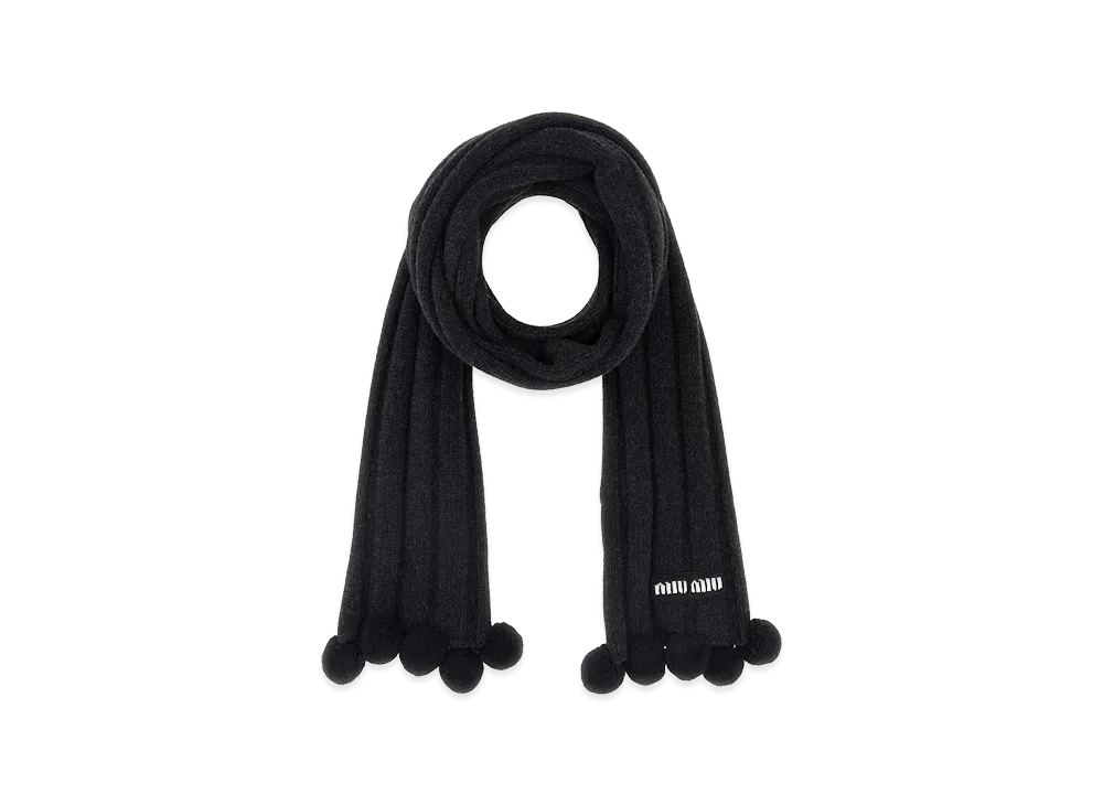 MIU MIU Women's Wool Blend Scarf "Charcoal"
