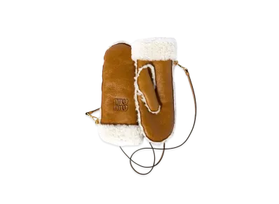 MIUMIU Shearling Mitten Gloves "Cognac/Natural"