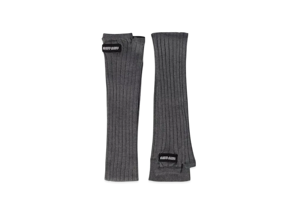 MIUMIU Ribbed Knit Silk Fingerless Gloves "Gray"