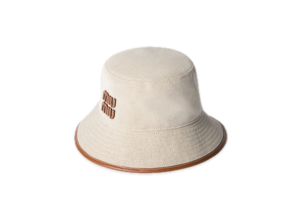 MIU MIU Canvas / Leather Bucket Hat "Natural"