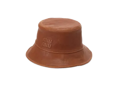 MIU MIU Leather Embossed Logo Classic Bucket Hat "Camel"