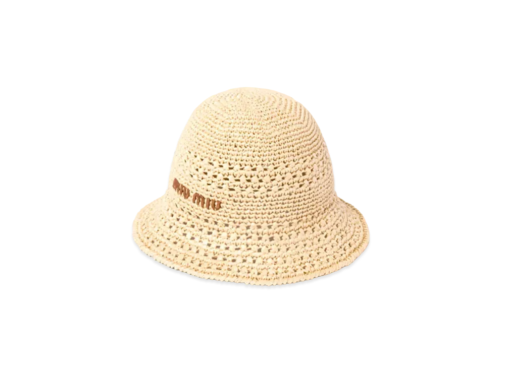 MIUMIU Woven Fabric Hat "Beige/Cognac"