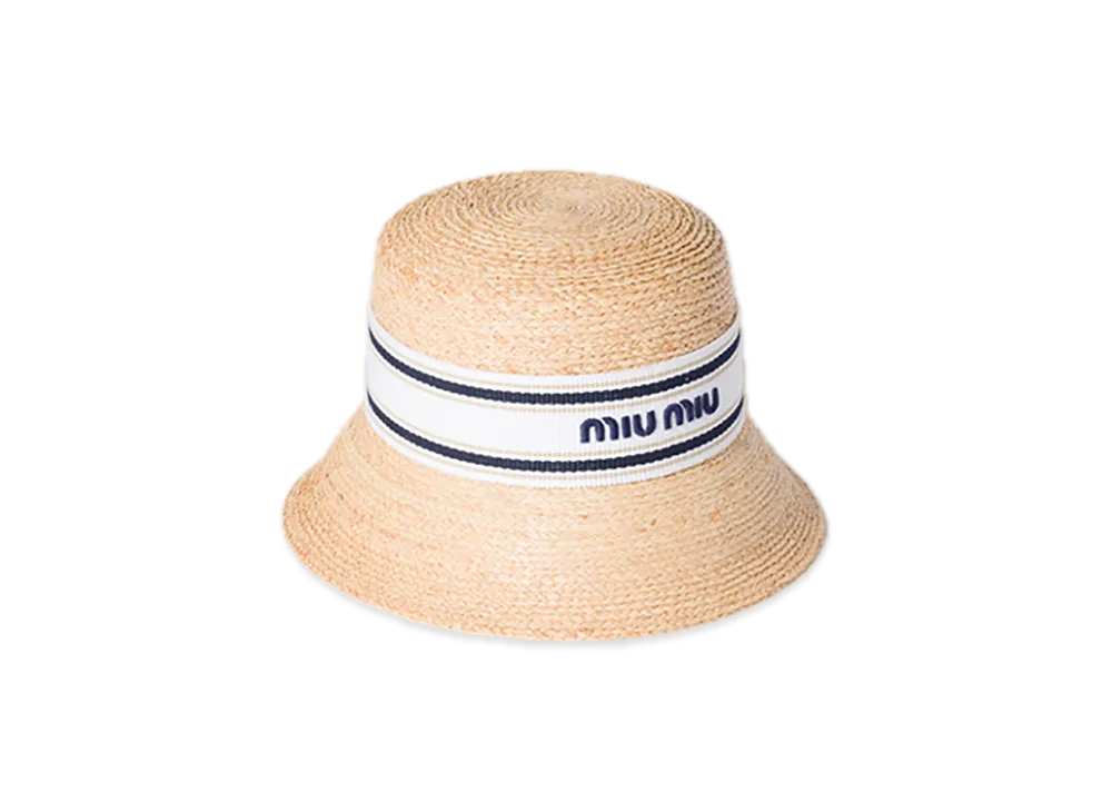 MIU MIU Raffia Hat "Beige/White"