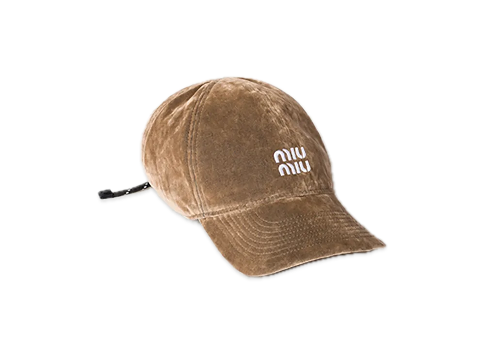 MIU MIU Velvet Baseball Cap "Sand/Black"