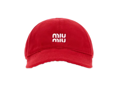 MIU MIU Women's Cotton Baseball Cap "Red"