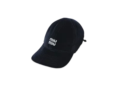 MIU MIU Women's Cap Logo Embroidery Velvet Baseball Cap "Navy"