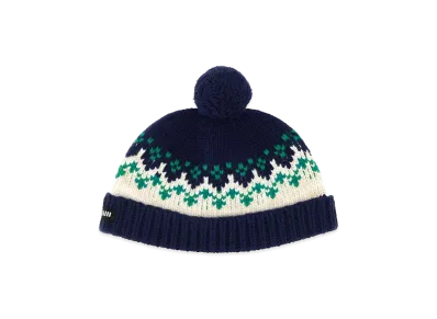 MIU MIU Women's Embroidered Wool Beanie Hat "Blue"
