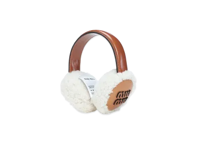 MIU MIU Women's Logo Leather Boa Earmuffs "Brown"