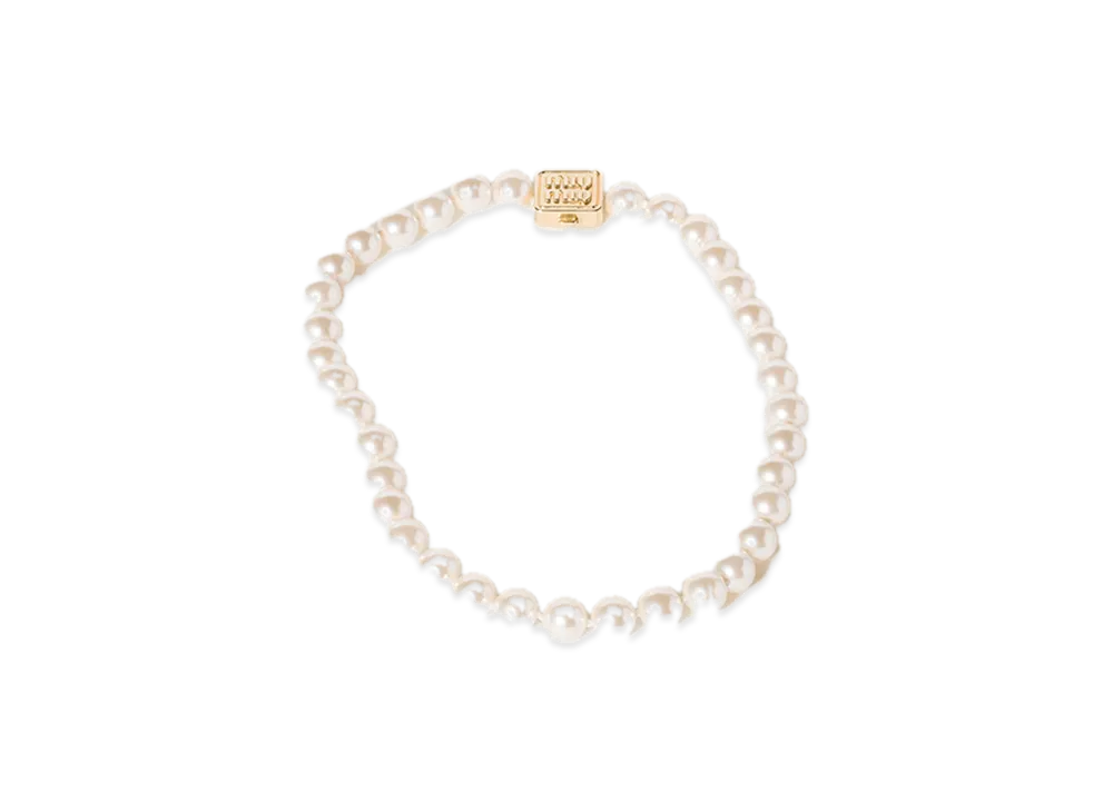 MIU MIU Metal Necklace with Faux Pearls "Gold/Cream White"