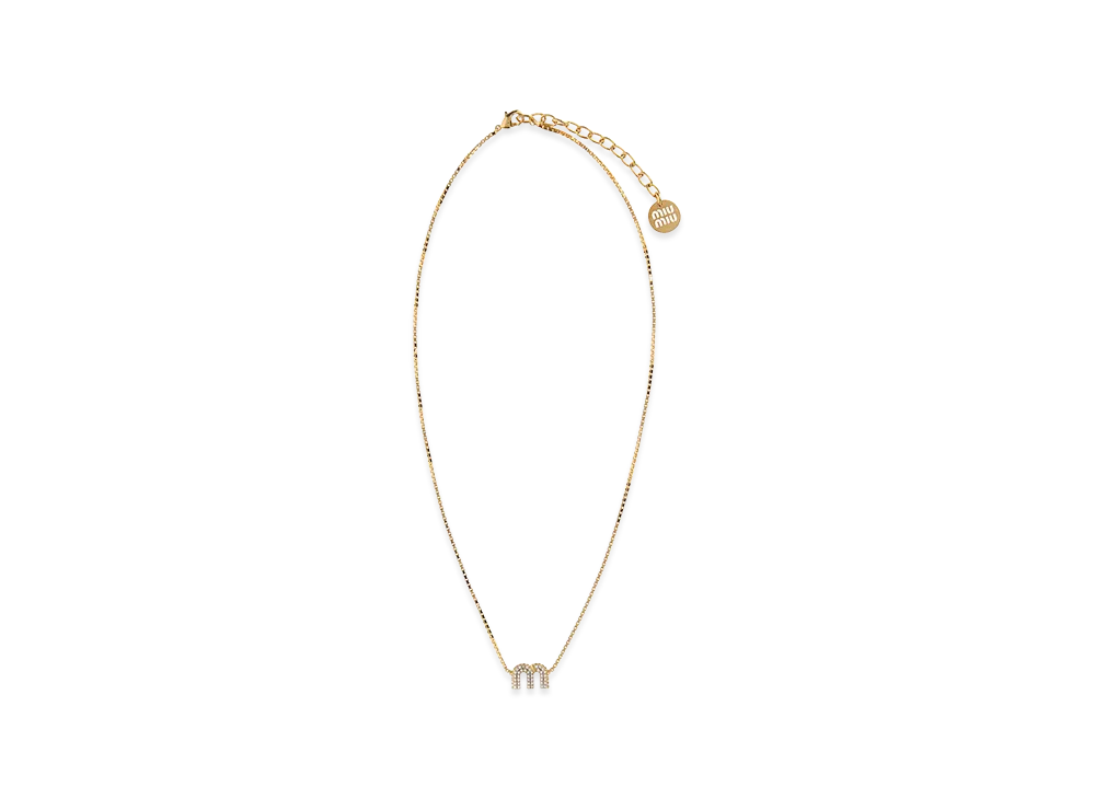 MIU MIU Women's Strass Logo Necklace "Gold"