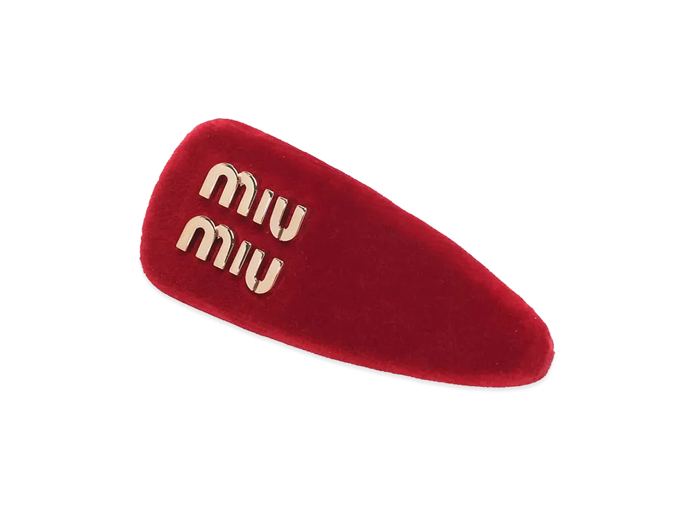 MIU MIU Women's Hair Clip Logo Velvet Barrette "Red"