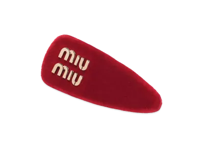 MIU MIU Women's Hair Clip Logo Velvet Barrette "Red"