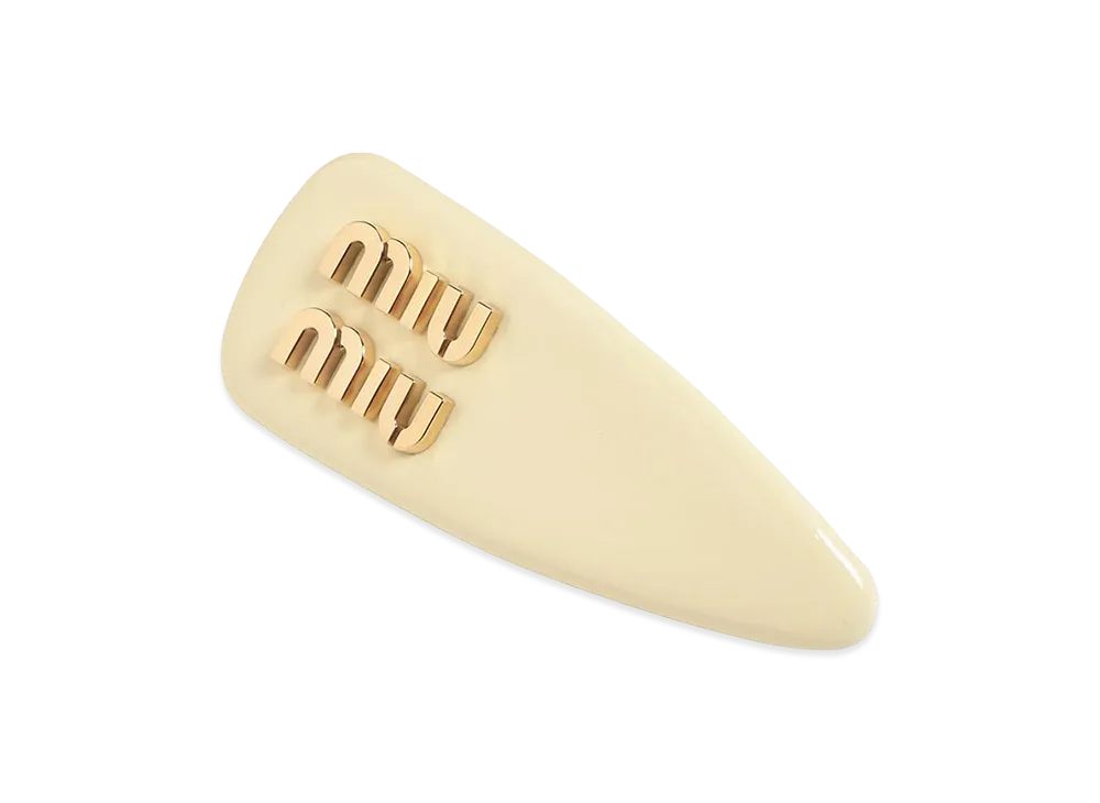 MIU MIU Women's Hair Clip Patent Leather Logo Hairpin "Yellow"