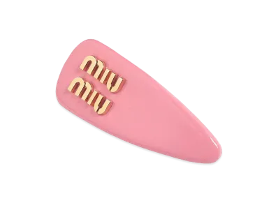 MIU MIU Women's Hair Clip Patent Leather Logo Hairpin "Pink"