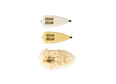 MIUMIU Set Of Leather Suede and Shearling Hair Clips "Ivory"
